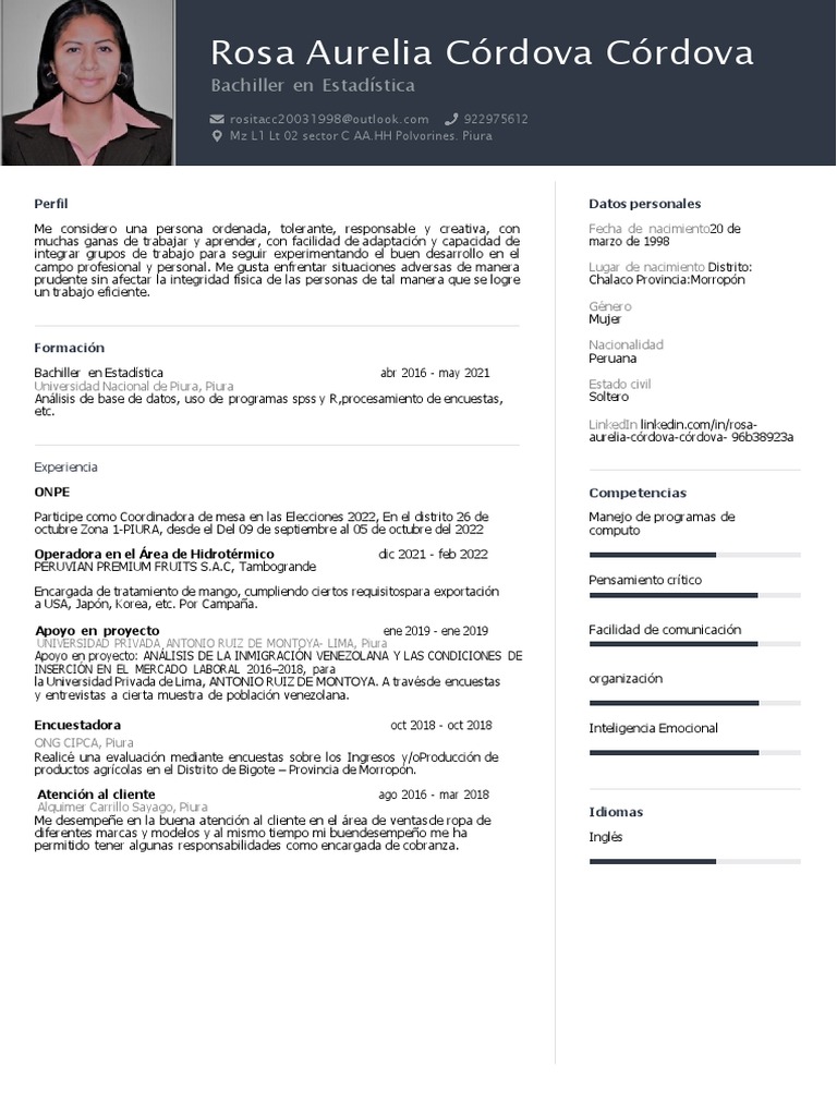 CV - ROSA CORDOVA - Ok | PDF | Informática