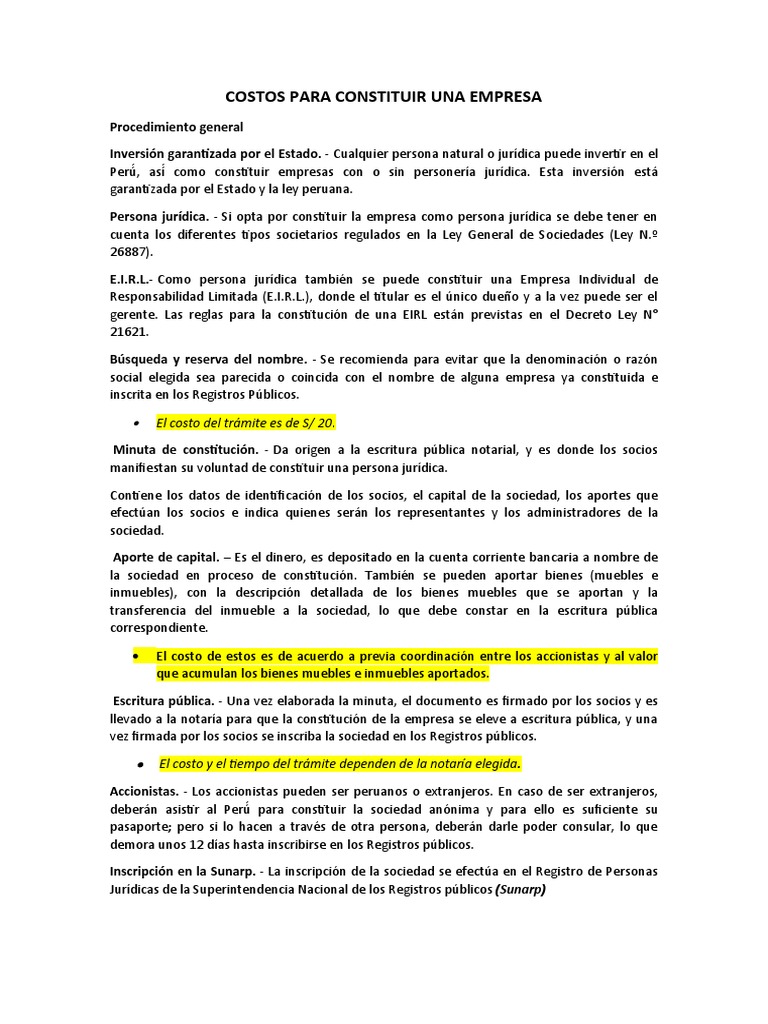 Costos para Constituir Una Empresa | PDF | Justicia | Crimen y violencia