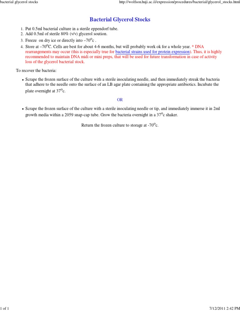 Bacterial Glycerol Stocks