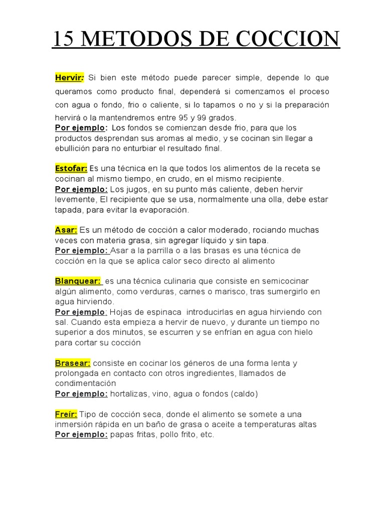 20 Métodos de Cocción Esenciales | PDF | Cocinando | Hirviendo