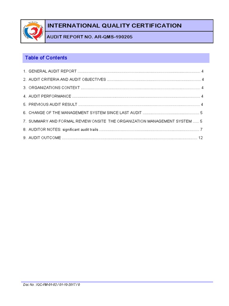 ISO 9001:2015 Internal Audit Report | PDF | Audit | Iso 9000