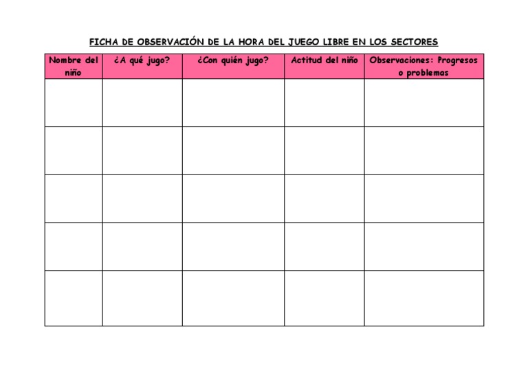 Ficha de Observación de La Hora Del Juego Libre en Los Sectores | PDF