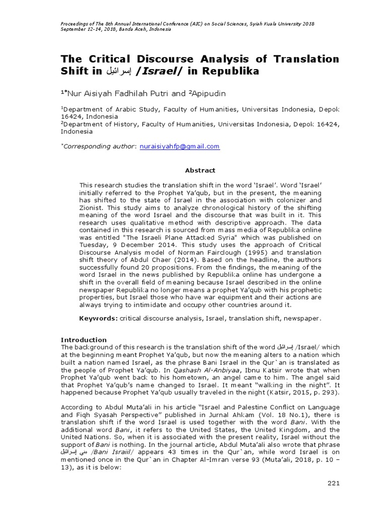 Translation Shift of "Israel" Analysis | PDF | Discourse | Linguistics