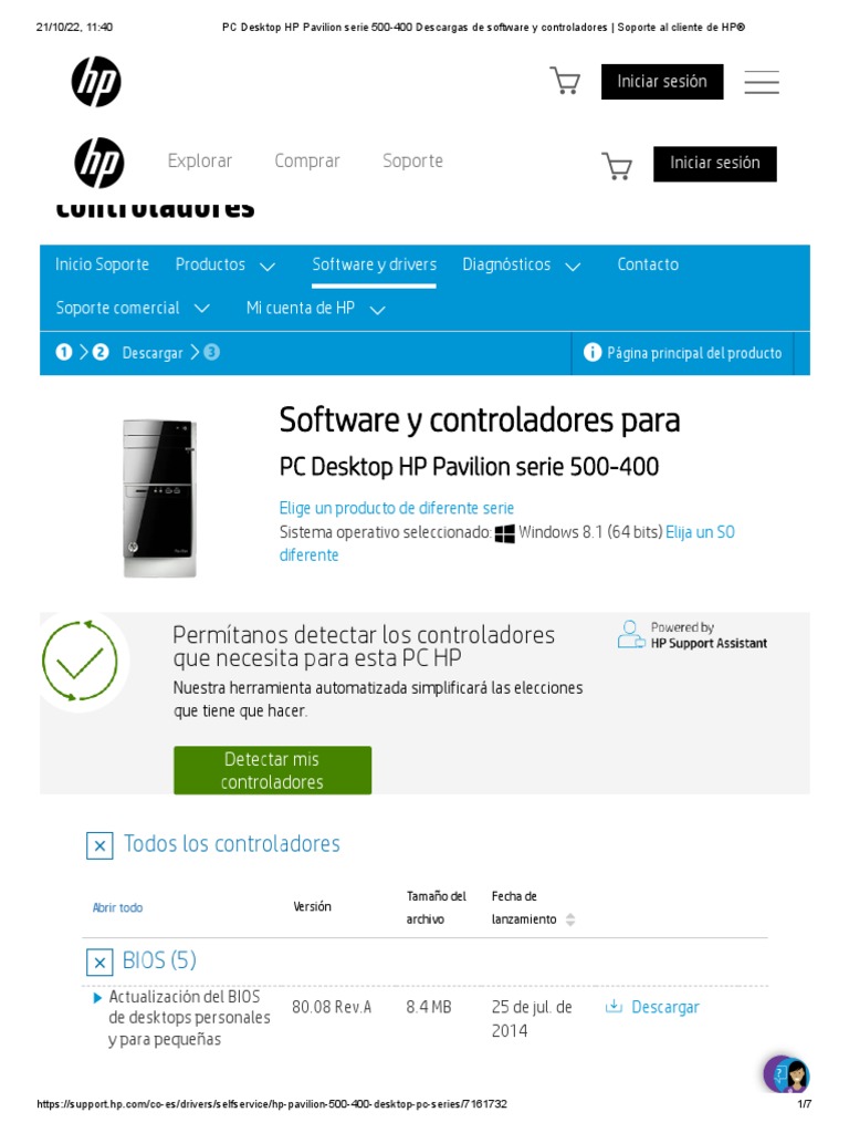 PC Desktop HP Pavilion Serie 500-400 Descargas de Software y ...