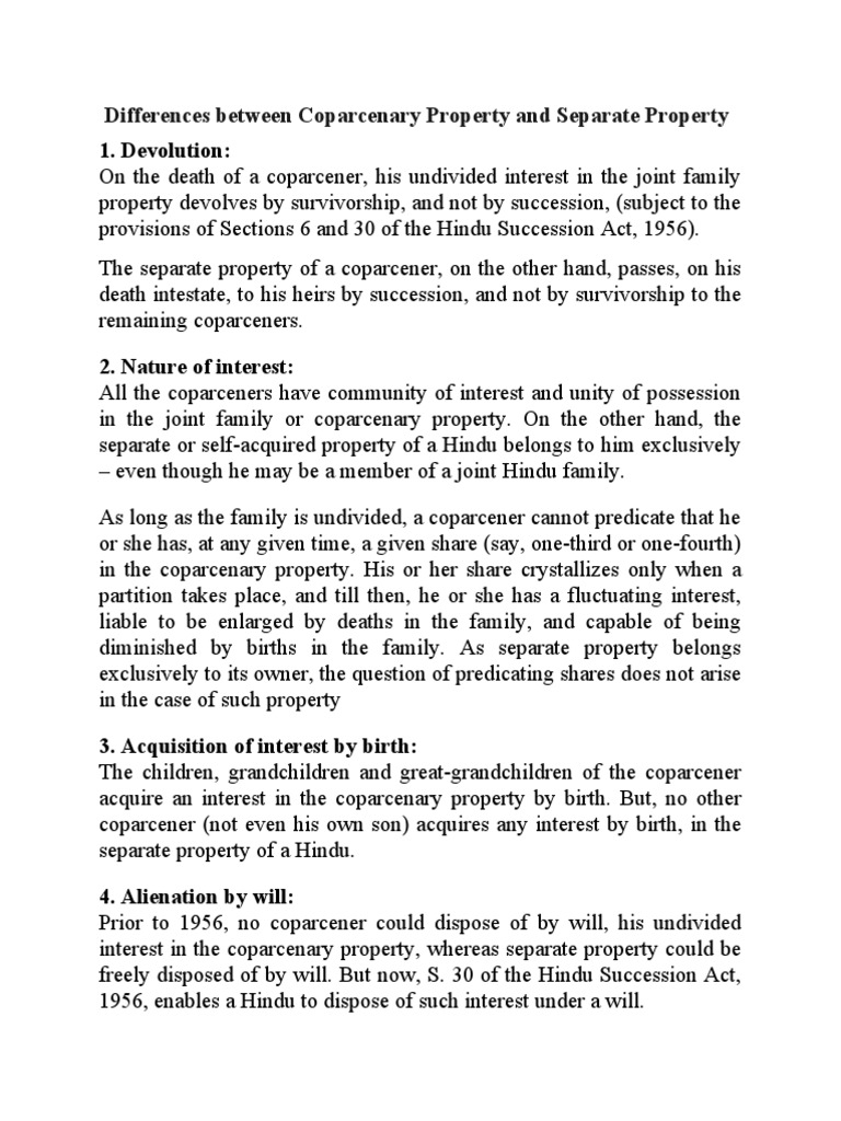 Differences Between Coparcenary Property and Separate Property PDF Concurrent Estate Civil