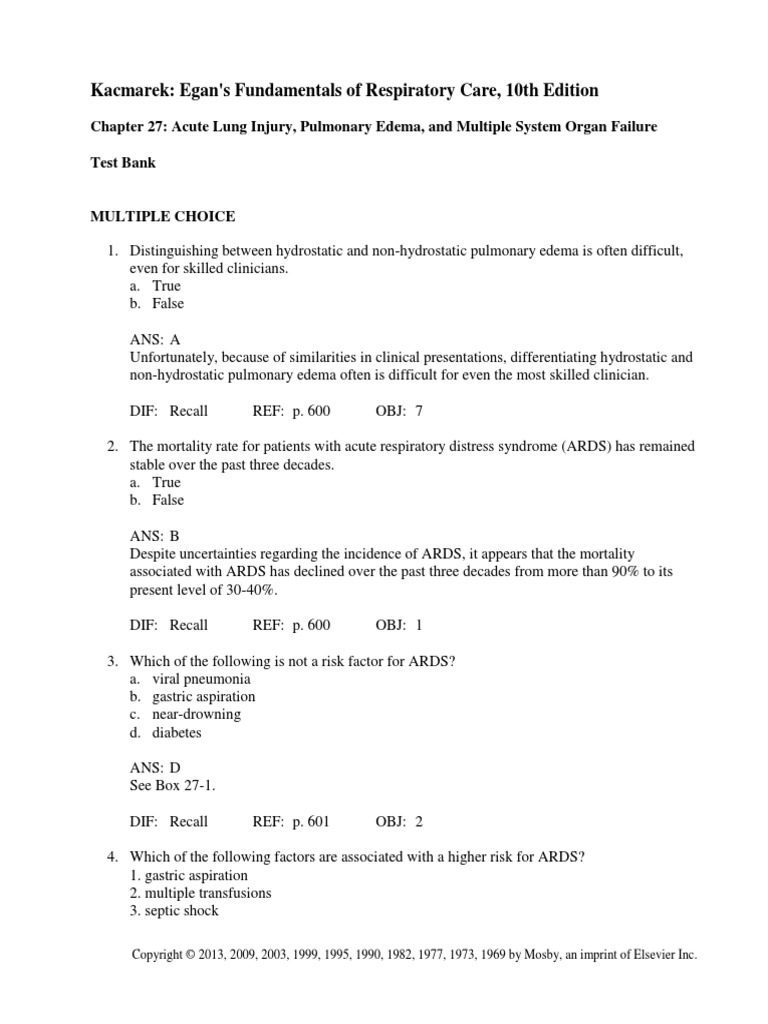 Chapter 27 Acute Lung Injury Pulmonary Edema And Multi Organ System