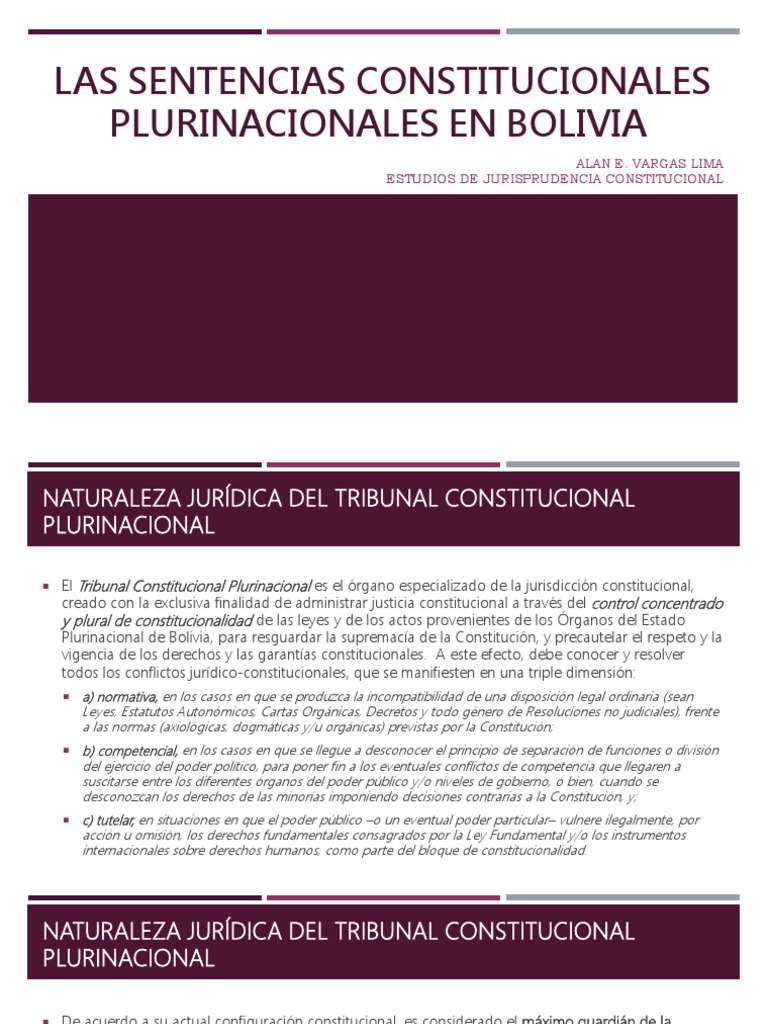 Las Sentencias Constitucionales Plurinacionales en Bolivia: Alan E
