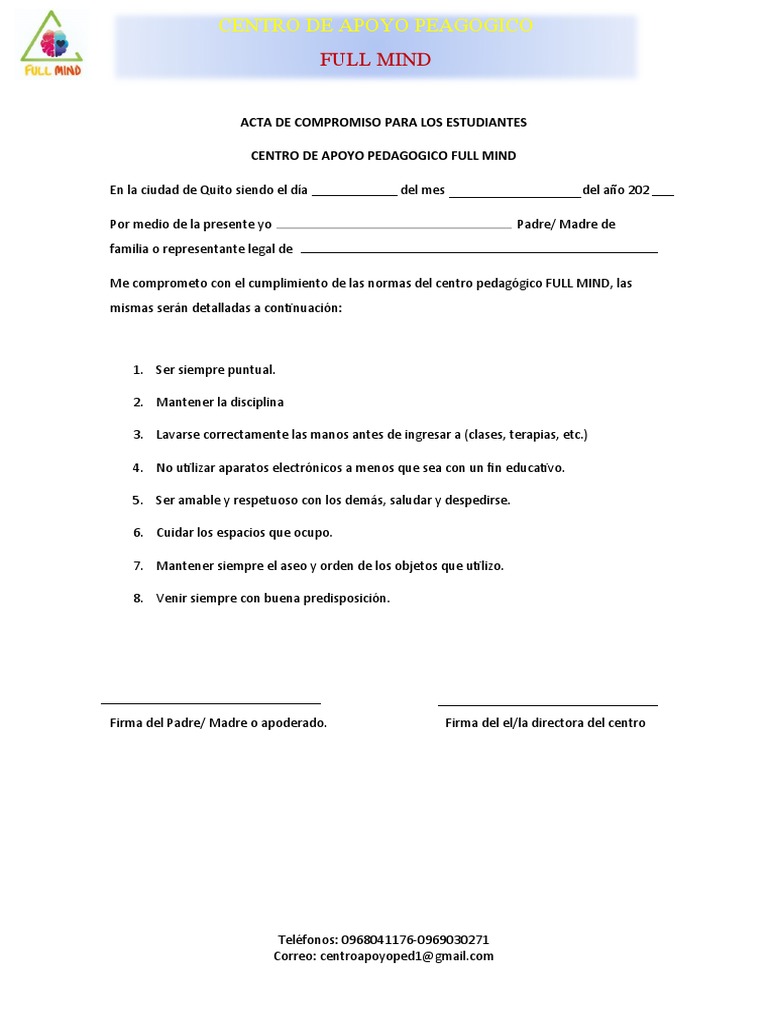 Acta de Compromiso Niños | PDF