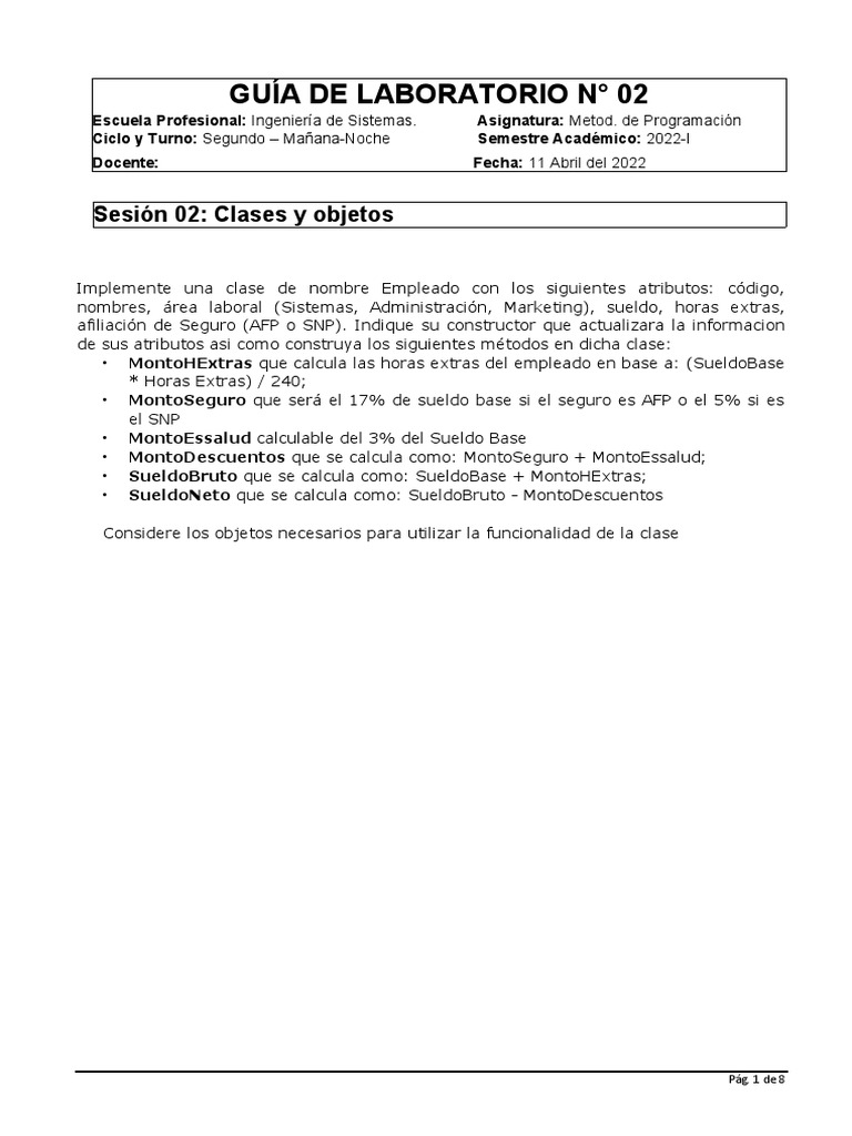 Clases y Objetos en Java: Empleado | PDF | Objeto (informática ...