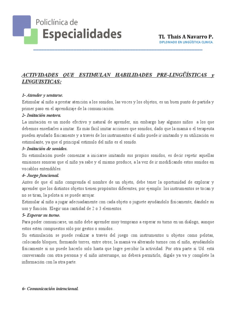 Actividades de Estimulacion Del Lenguaje | PDF | Aprendizaje | Comunicación
