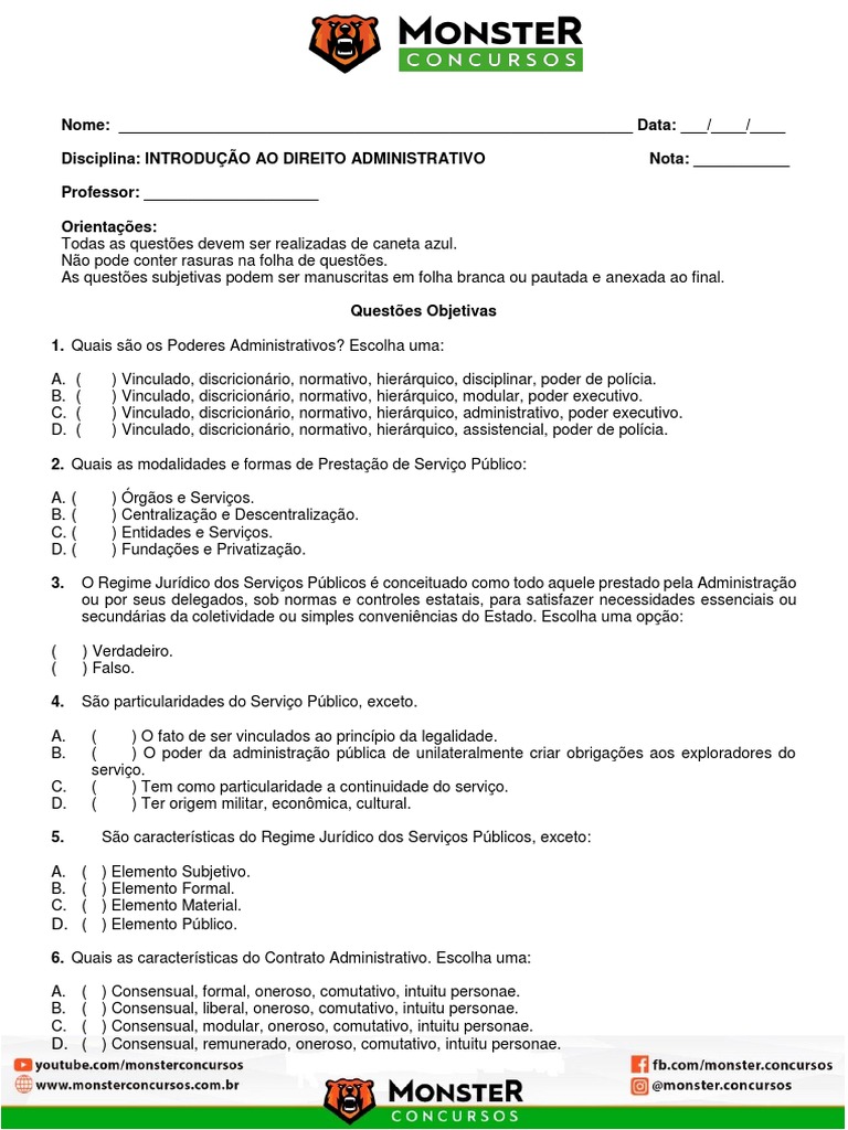Questões Objetivas e Subjetivas sobre Introdução ao Direito ...