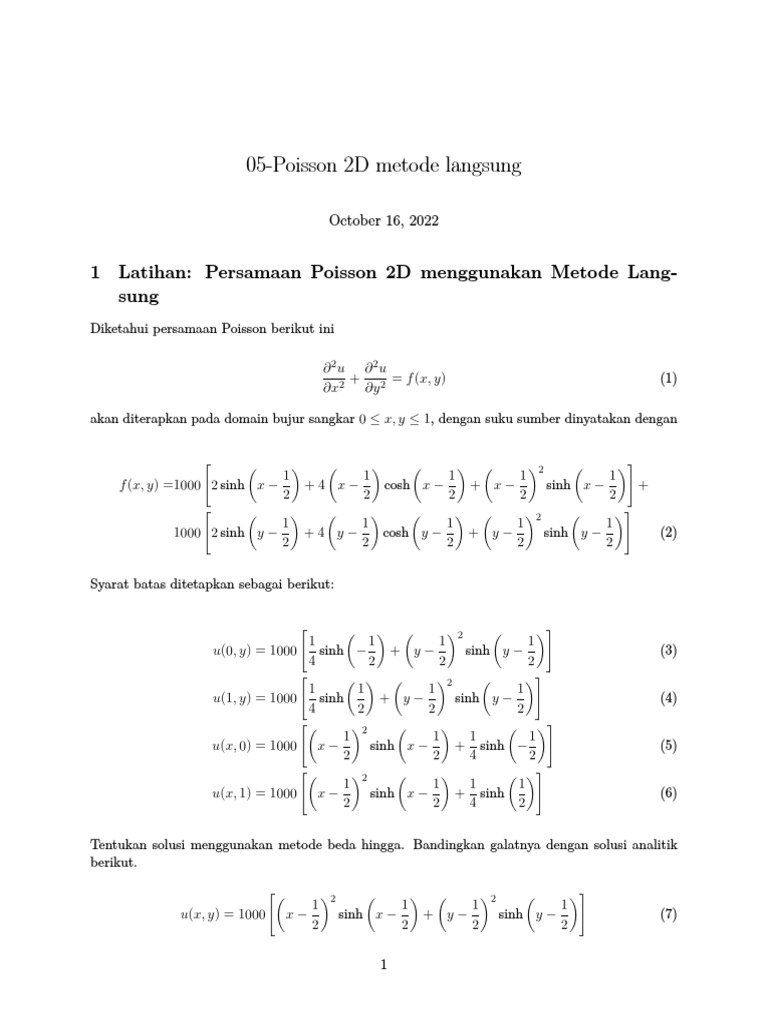 Solusi Persamaan Poisson 2D Metode Langsung | PDF