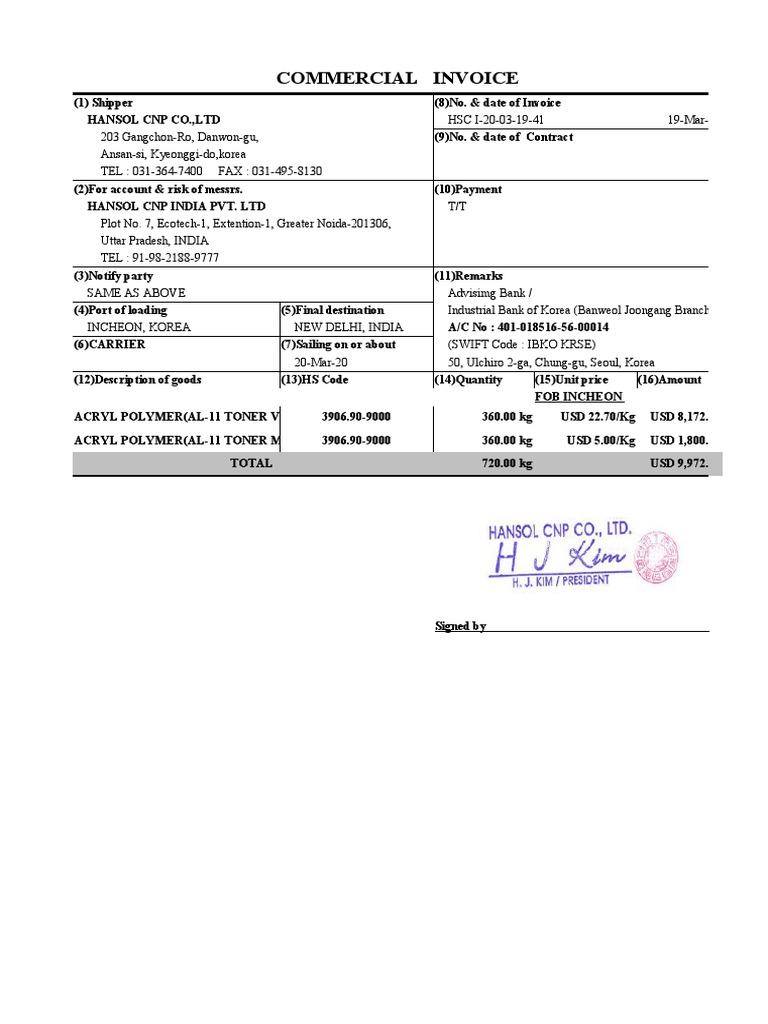 2020.03.20_invoice_AIR_$9,972 - 복사본 | PDF | Trade
