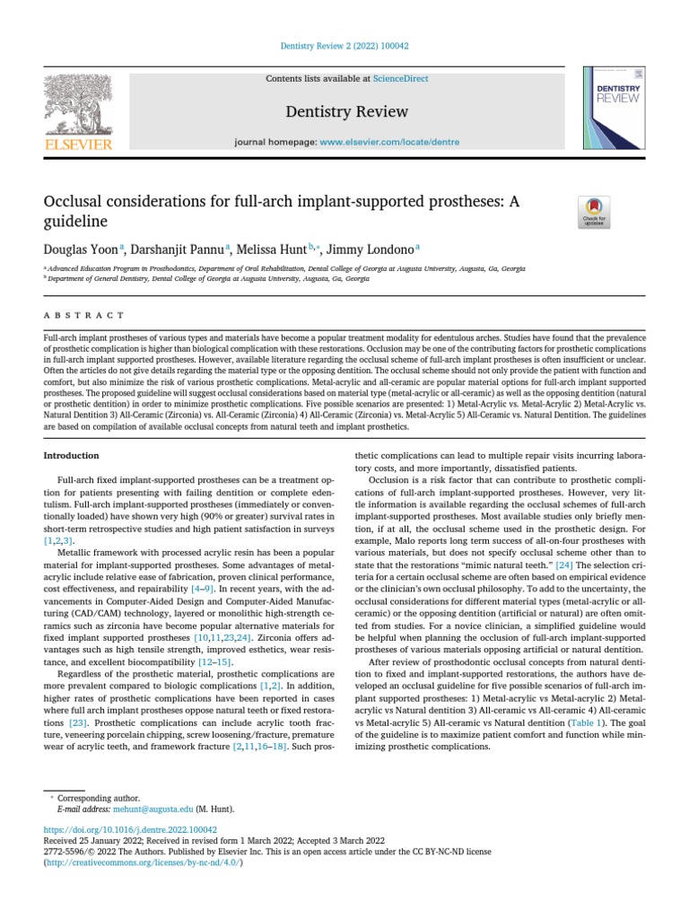Occlusal Considerations For Full-Arch Implant-Supported Prostheses - A ...