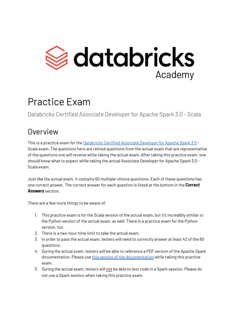 Spark 3.0 Scala Exam Practice Quiz | PDF | Apache Spark | Test (Assessment)