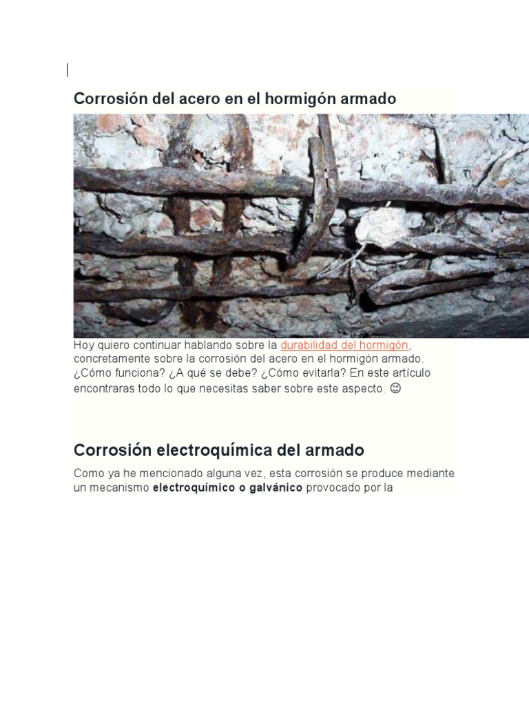 Corrosión Del Acero en El Hormigón Armado | PDF | Hormigón | Corrosión