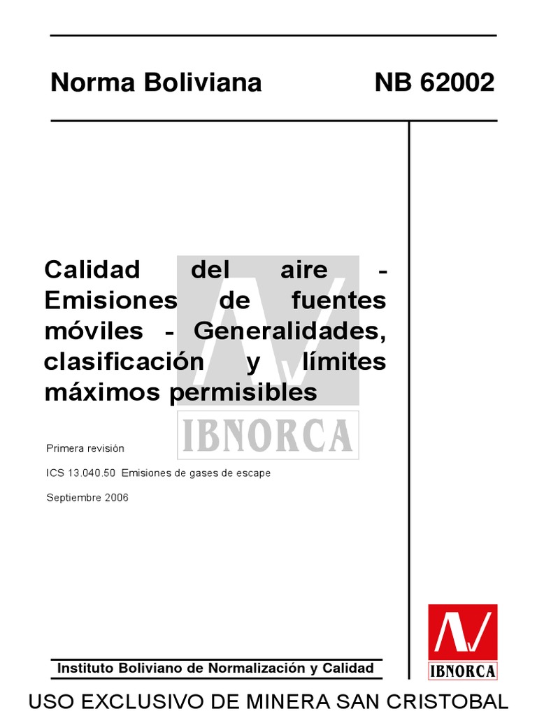 Norma Boliviana NB 62002: Emisiones Móviles | PDF | Motor de combustión ...