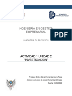 INGENIERÍA DE PROCESOS Actividad 1  Unidad 2[1681]