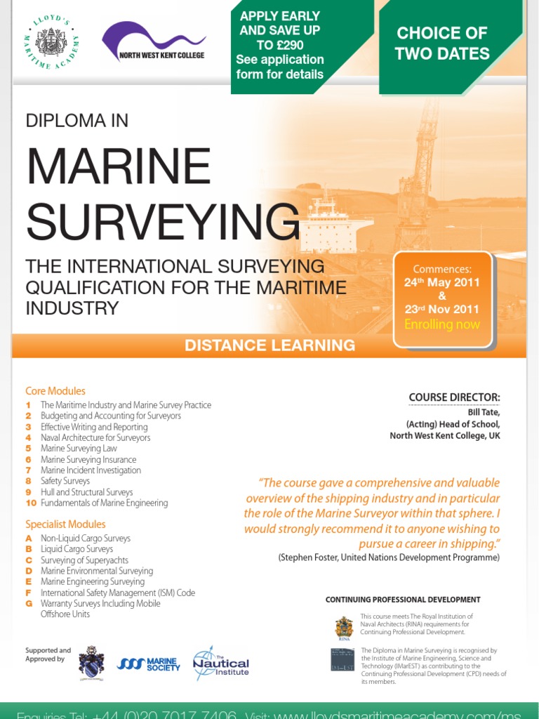Diploma in Marine Surveying Admiralty Law Distance Education