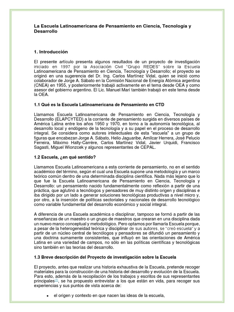 La Escuela Latinoamericana de Pensamiento en Ciencia PDF America