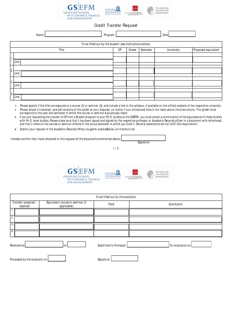 Credit Transfer Request Guidelines | PDF | Doctorate | Academia
