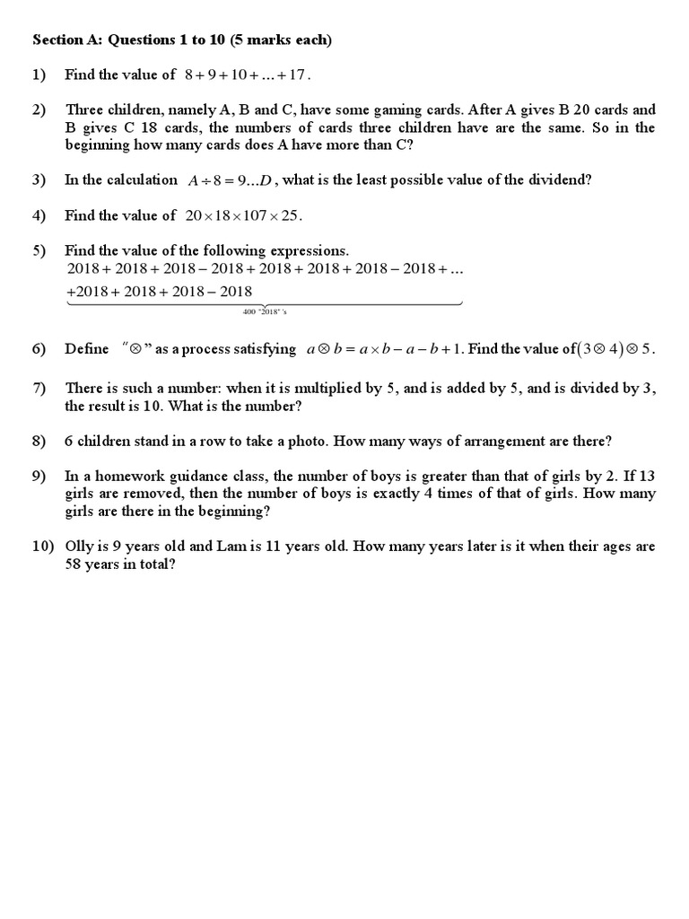 Mathematics assessment exam with detailed multi step word problems