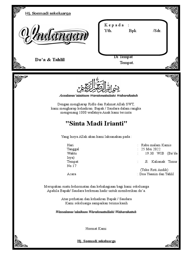 Undangan Tahlil 40 Hari 2 | PDF