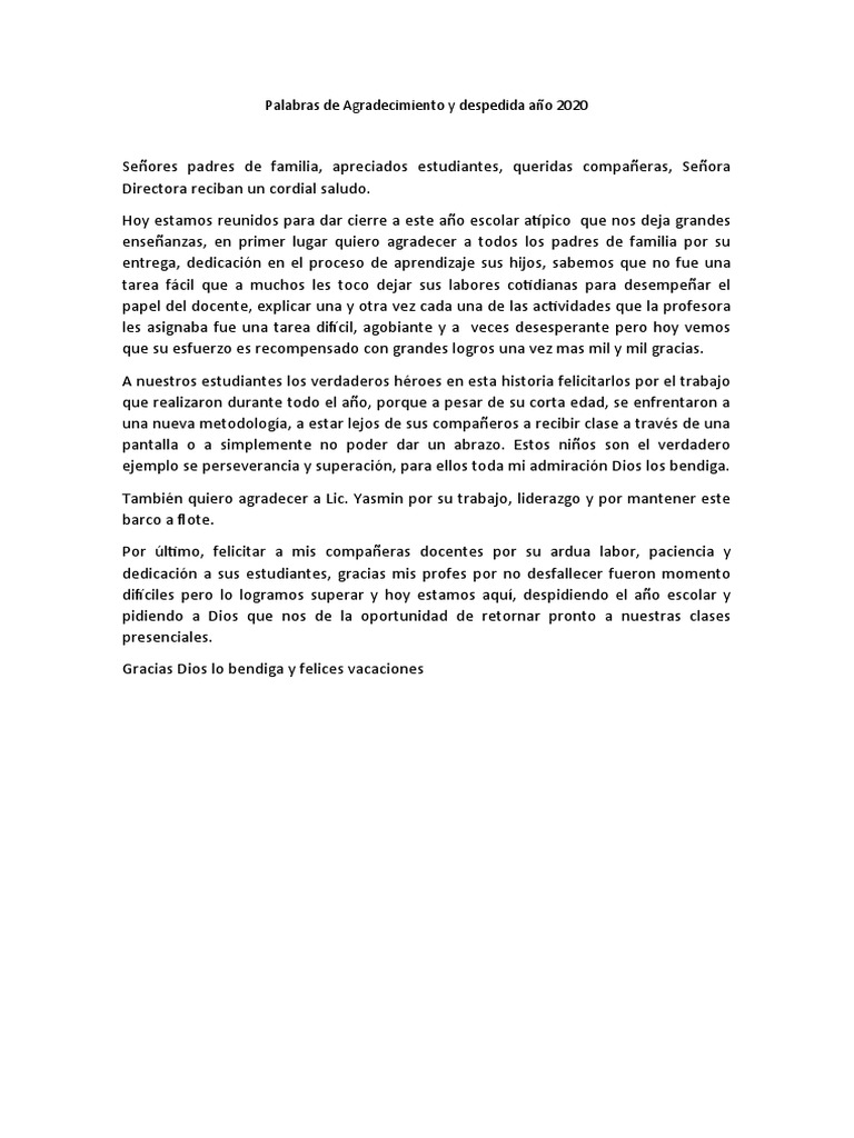 Palabras de Agradecimiento | PDF | Salud y bienestar