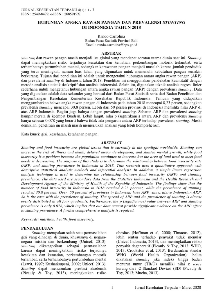 REGRESI LINEAR SEDERHANA Carrolina - Kerawanan Pangan Dan Prevlensi ...