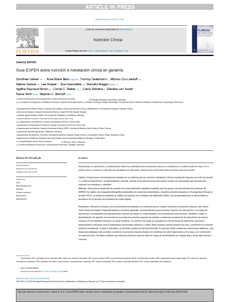 ESPEN Guideline On Clinical Nutrition and Hydration in Geriatrics - En ...