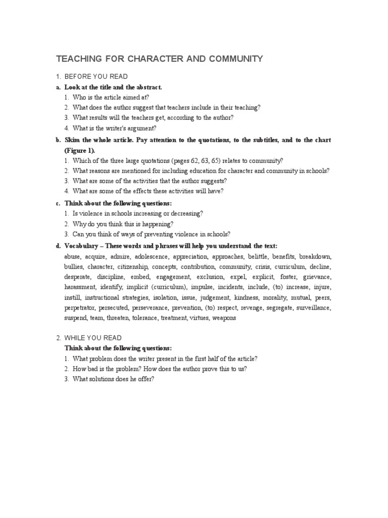 Teaching for character and community questionnaire descargar gratis