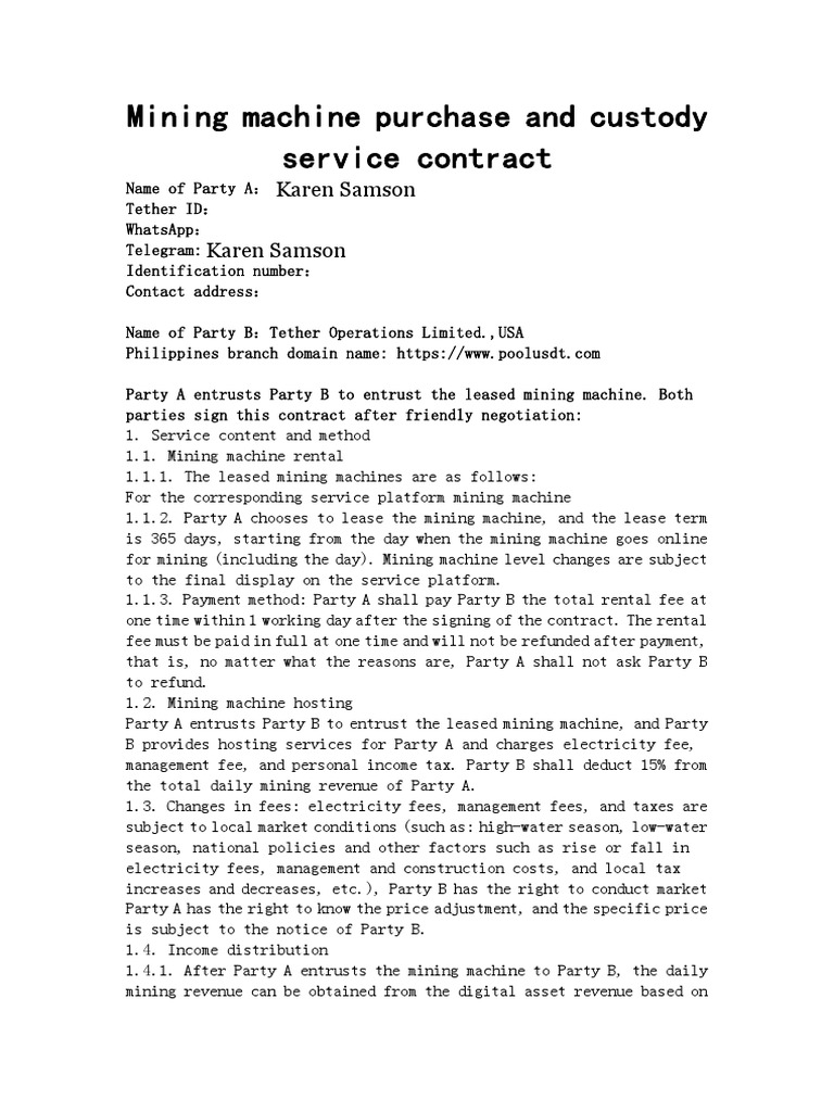 Mining Machine Rental and Hosting Contract | PDF | Fee | Taxes