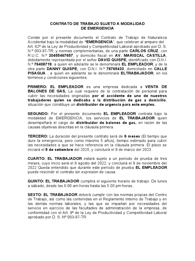 Contrato de Emergencia | PDF | Derecho laboral | Economias