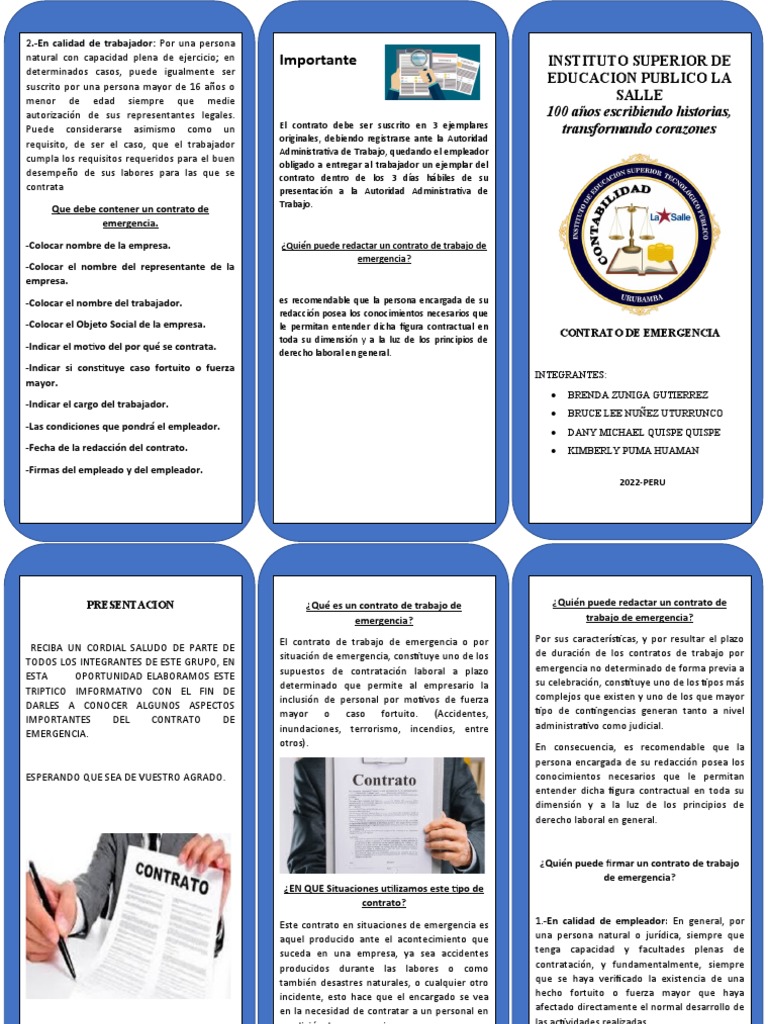 Triptico Contrato de Emergencia | PDF | Derecho laboral | Emergencia