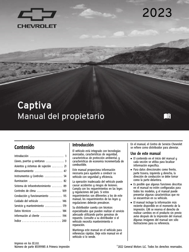 2023 Captiva Manual Propietarios PDF Vehículo de motor Bienes