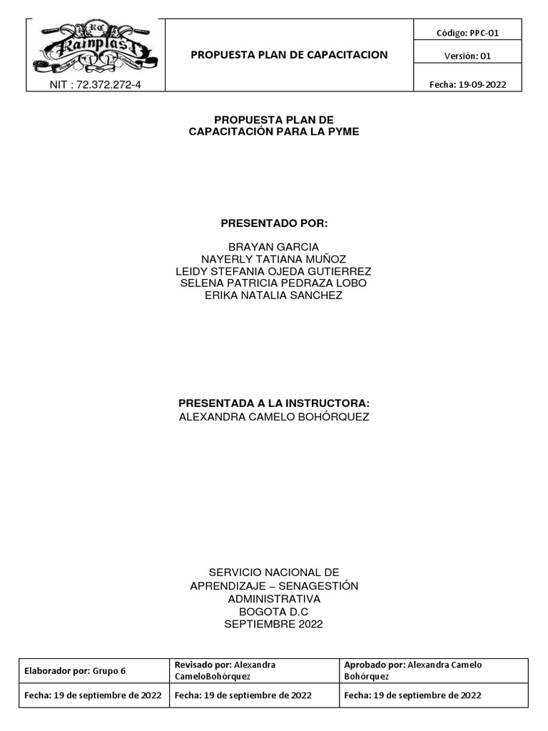 Propuesta Plan de Capacitación - Pyme 6 | PDF | Creación de capacidad ...