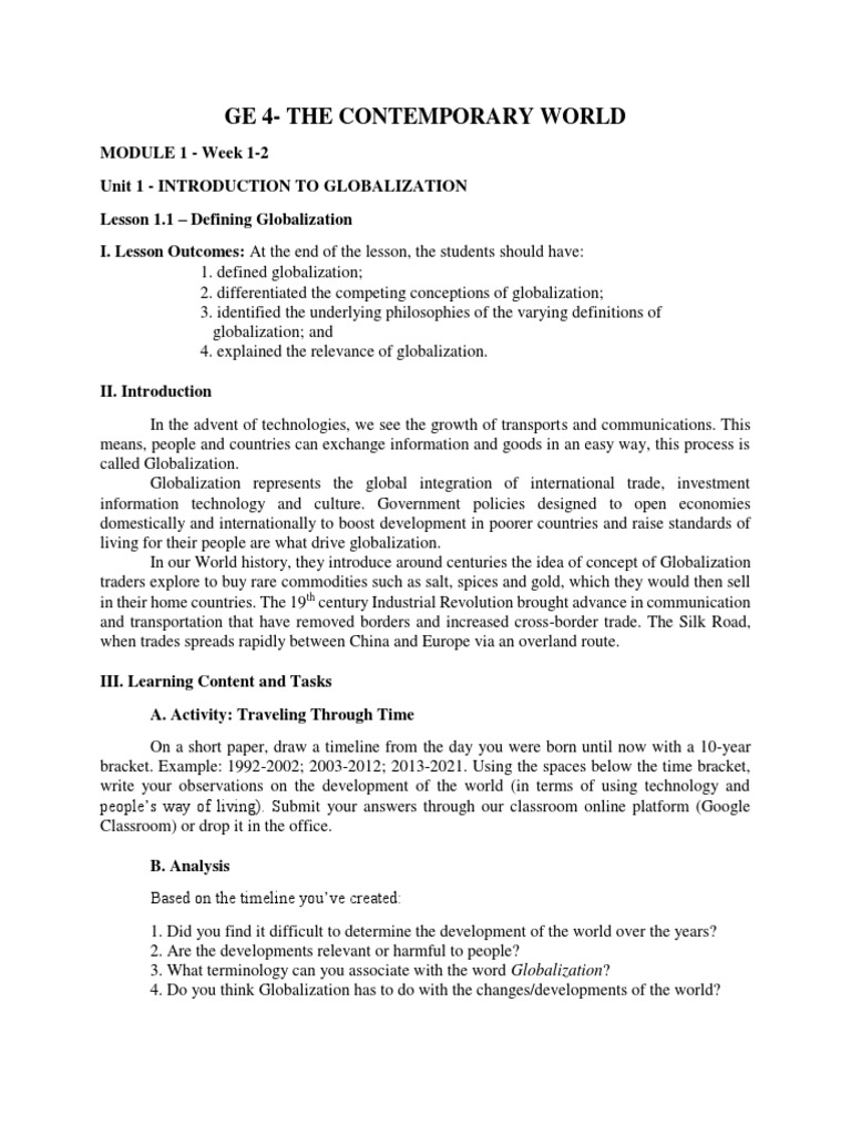 Ge 4 the contemporary world course module galbo pdf globalization