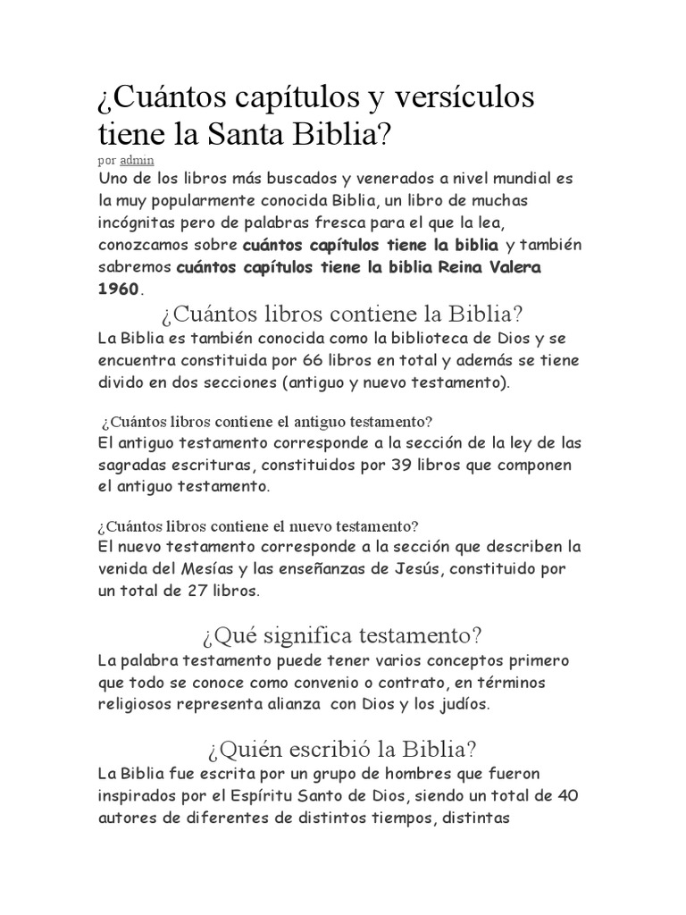 Cuántos Capítulos y Versículos Tiene La Santa Biblia PDF Biblia