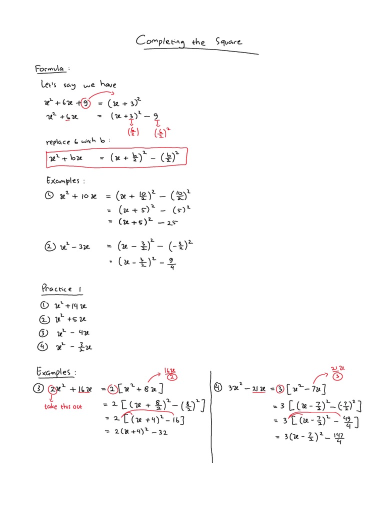 Completing the square pdf