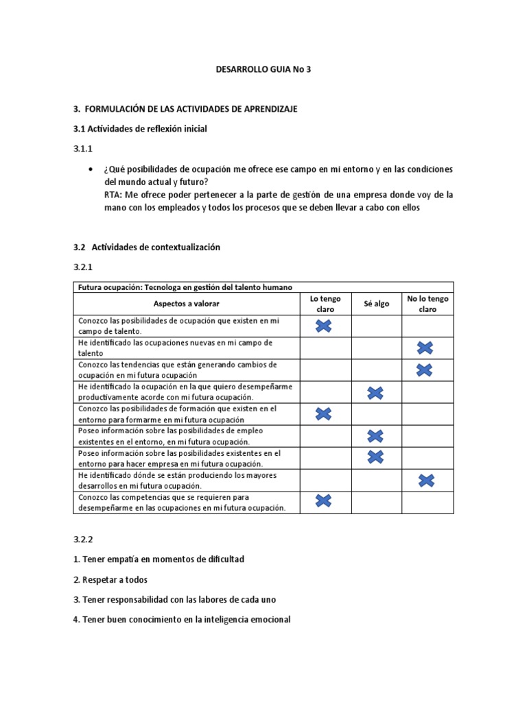 DESARROLLO GUIA No 3 | PDF | Crecimiento personal y profesional
