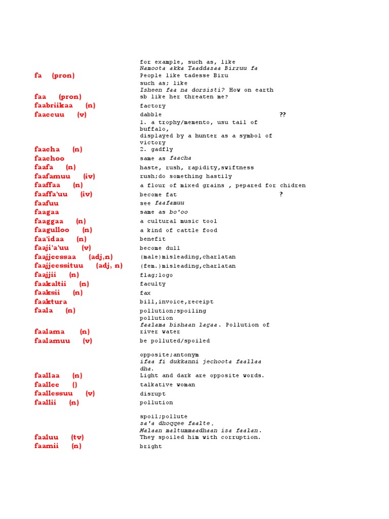 Oromo Scrabble Dictionary (F+ G+ H +I+J) | PDF | Sowing