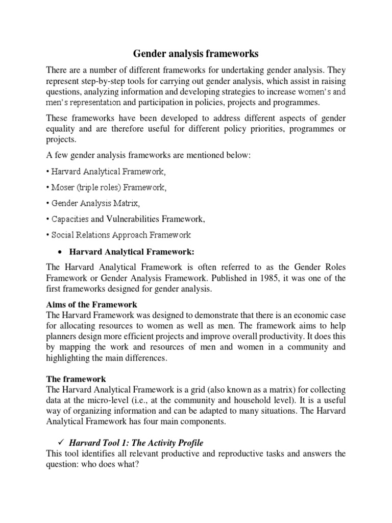 Overview of Gender Analysis Frameworks | PDF | Gender Analysis | Gender