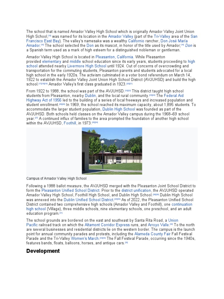 The School That Is Named Amador Valley High School Which Is Originally