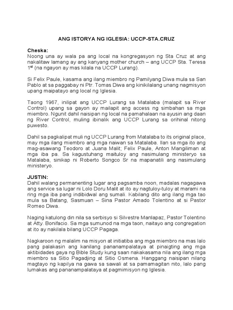 UCCPSCL History Tagalog Translation PDF