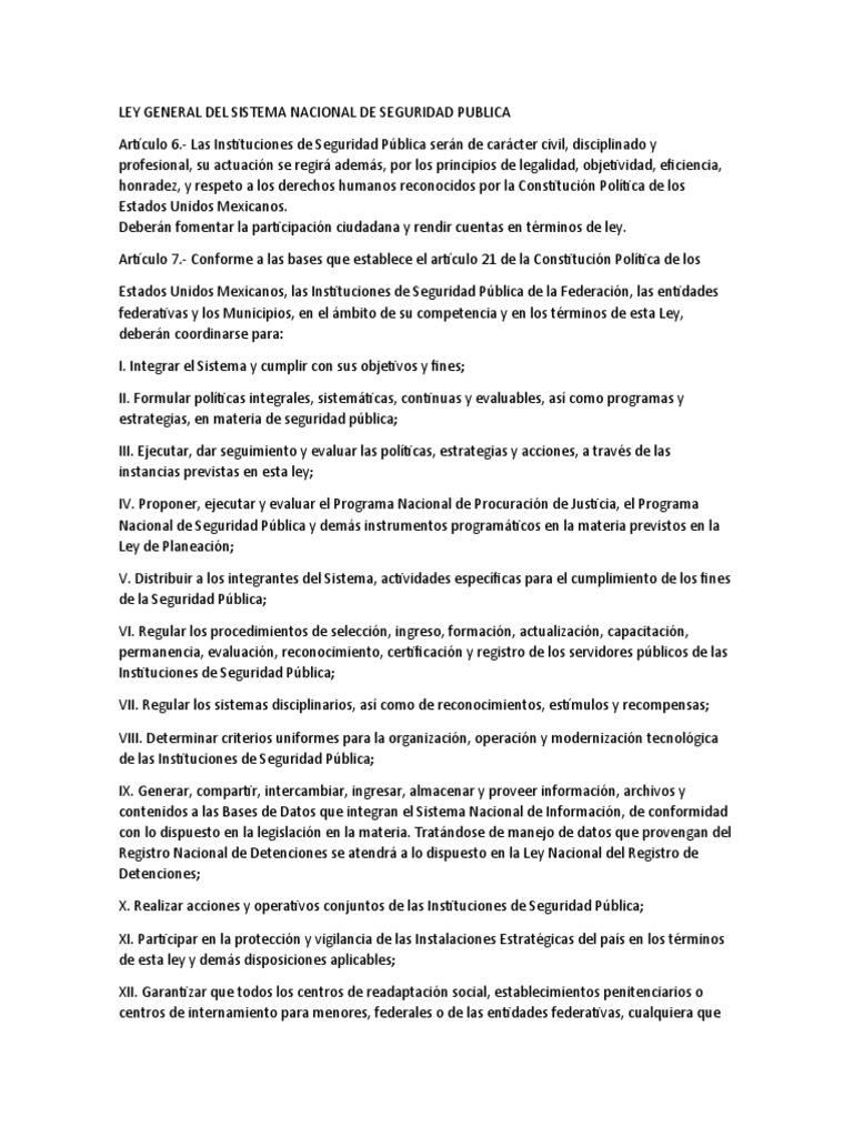 Ley General Del Sistema Nacional de Seguridad Publica | PDF | Policía ...