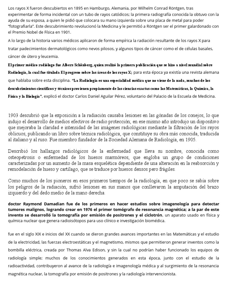 Los Rayos X Fueron Descubiertos en 1895 en Hamburgo | PDF | Radiología