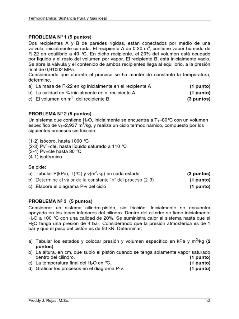 Problemas de Termodinámica: Gas Ideal y Sustancias Puras | PDF | Gases ...
