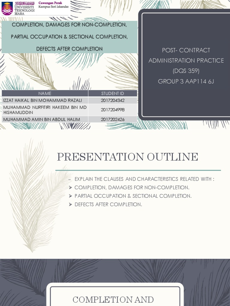 3 Completion, Damages For Non-Completion - Partial Occupation - Defects ...