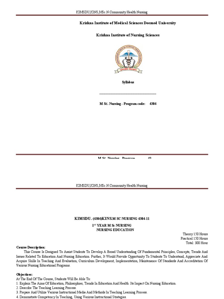 MSc Nursing Community Health Syllabus | PDF | Nursing | Teaching Method