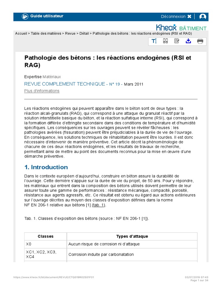 Pathologie Des Bétons - Les Réactions Endogènes RSI Et RAG | PDF ...